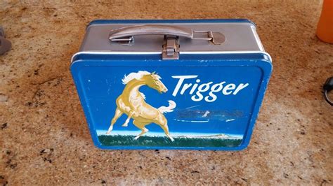 metal 1956 roy rogers original trigger lunch box|RARE Vintage 1956 TRIGGER Metal Lunchbox.